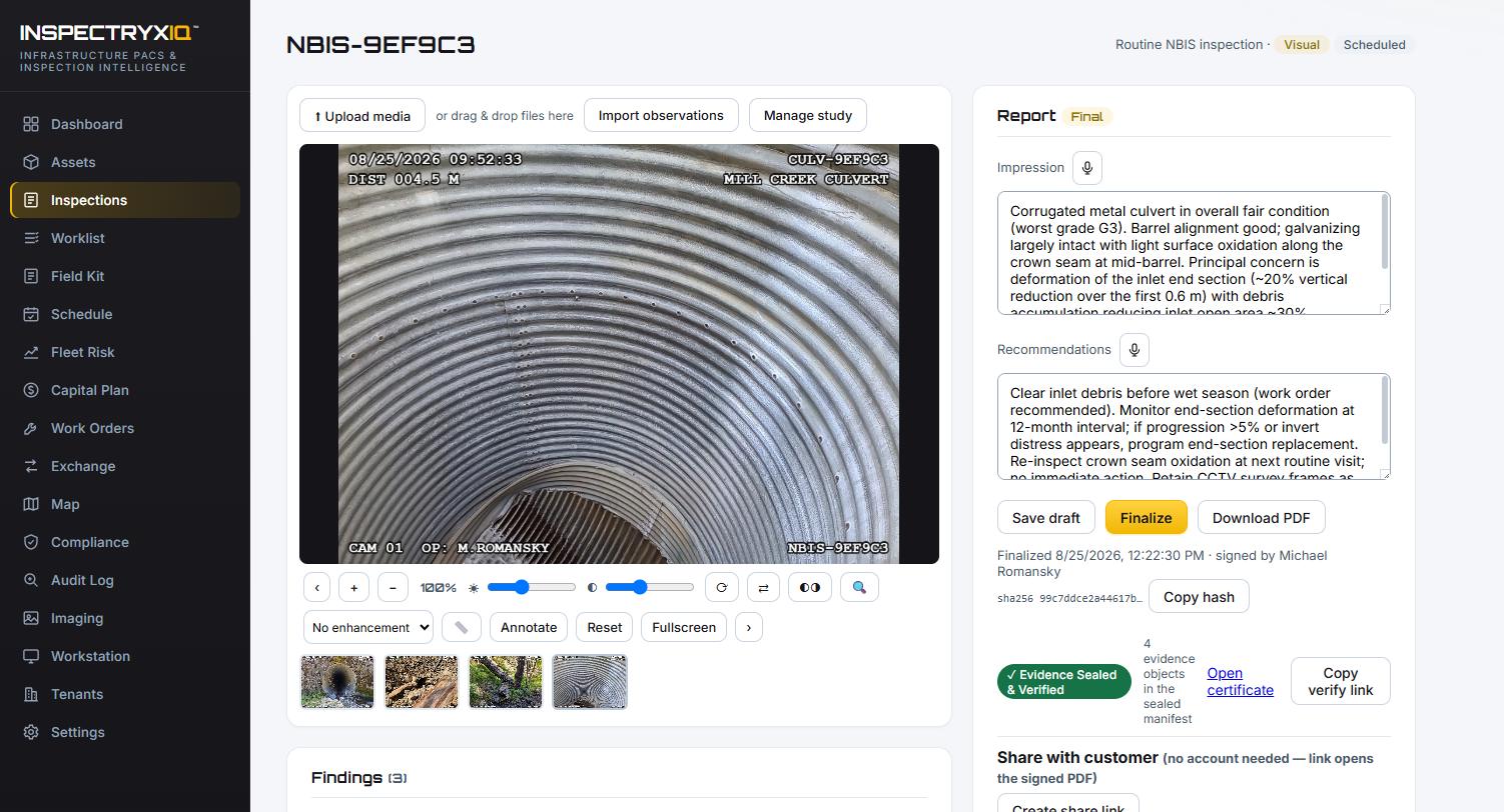 Inside the culvert barrel in the InspectryxIQ viewer